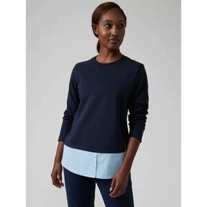 Athleta Navy Blue Gallery Top 2.0 Layered Shirt Work Travel Women's Size XS GUC
